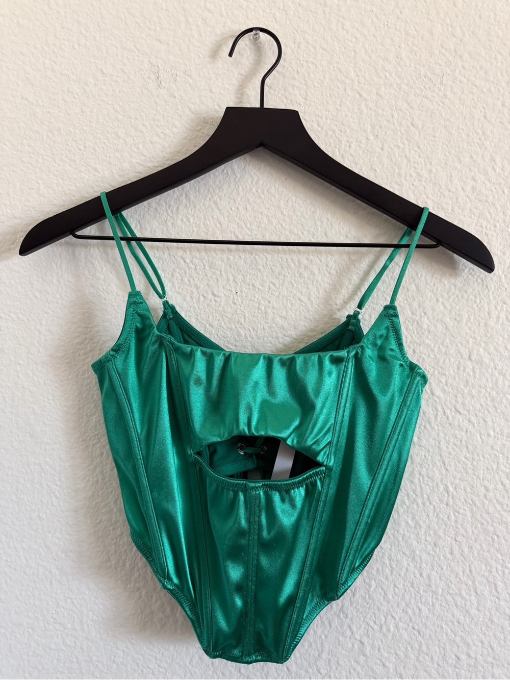 urban outfitters shiny teal satin corset top